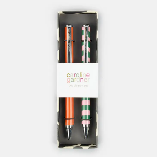 Set of 2 Boxed Pens - Orange & Wave Stripe
